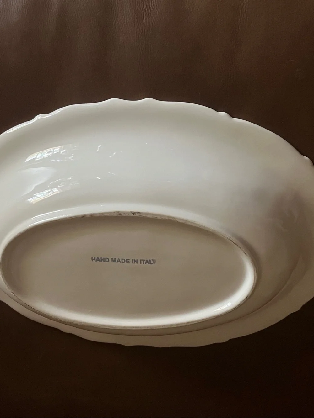 Itallian Hand Made Large White Oval Serving Bowl